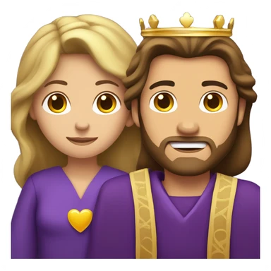 Caucasian long  brunette woman wearing formal royal purple robes and a crown whose face shows hearts to the man she adores  sticker