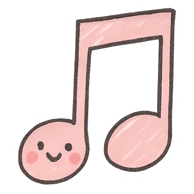 Create a soft and cute music icon in Japanese hand-drawn style with pink color. Match the design and line style of the provided phone icon reference. The icon should have a transparent background and be suitable for a mobile home screen. sticker