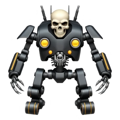 four-armed skull-headed tank mech with four mechanical arms with guns, skull head with cables, tank tread lower body, aggressive expression, shiny metal with minimal color accents, preserve all proportions, pose, and details, motorcycle  sticker