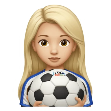 A girl with long light blonde hair with long eyelashes that looks around 13 years old with a soccer ball make her lips lined sticker