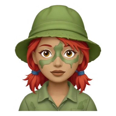 messy green full face clay mask and tourist hat red hair  sticker
