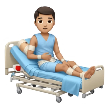 A young hispanic guy with one broken leg in the hospital. The broken leg is bandaged to indicate that it is broken. sticker
