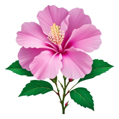 Cinematic Realistic image of a Mugunghwa flower (Rose of Sharon), rendered with delicate petal textures and vibrant pink hues, set against a minimalist background with gentle, diffused lighting that highlights its national significance sticker