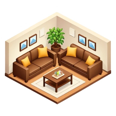 Isometric furniture factory, with sofa sign on the top sticker