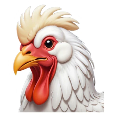 Cinematic Cute Yawning White Rooster Portrait Emoji, Head tilted slightly with a dramatic, wide-open yawn, showcasing a soft, downy white plumage with a crisp red comb and drooping wings, round eyes barely open in drowsy contentment, Simplified yet irresistibly adorable features, highly detailed, glowing with a soft, cozy glow, high shine, relaxed yet expressive, stylized with a touch of whimsy, bright and endearing, soft glowing outline, capturing the essence of a sleepy yet affectionate rooster, so drowsy it feels like it could stretch out of the screen and curl up for a nap! sticker