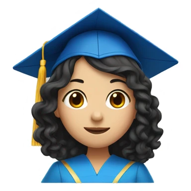 asian girl wearing blue graduation cap with long curly black hair sticker