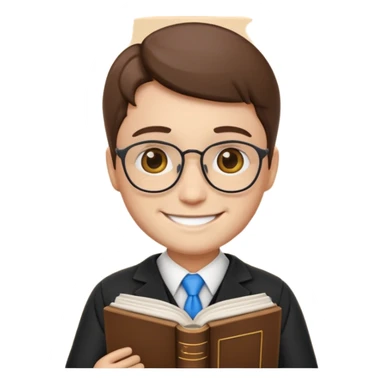 lawyer emoji, smiling, with law book, neutral background sticker