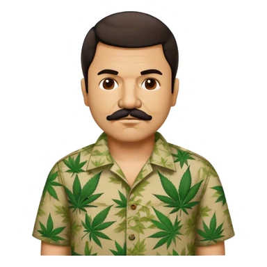 Mexican drug lord El Chapo with mustache and cannabis leaf patterned shirt sticker