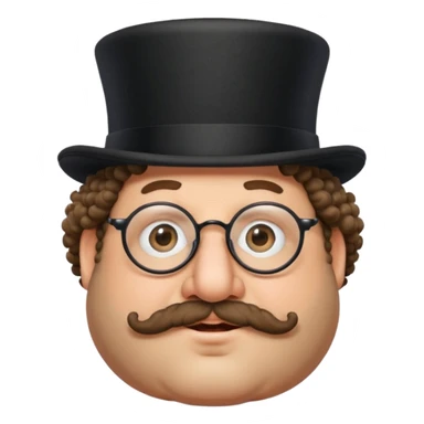 Fat Jewish man with curly hair a top hat glasses and a large nose  sticker