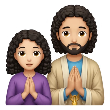 Jesús osea dios con una niña de rulos morocha orando sticker