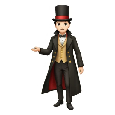 Magician with top hat,Street Performers,background street setup, with coins box, foot path. sticker