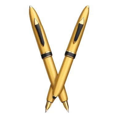 two golden fountain pens crossing in front of each other like an X
Color: Gold. style like an emoji with gradients and shadowing minimal esthetic, white backgroudn sticker
