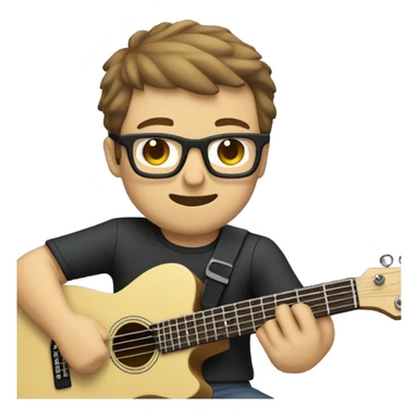A nerdy white guy with glasses with short brown hair with a small whiff playing a telescaster sticker