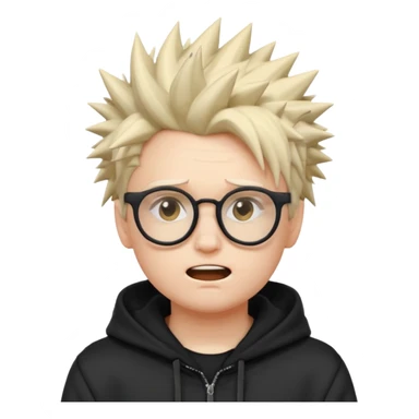 edgelord nerd, dramatic pose, spiky hair, glasses, wearing a black hoodie, fun emoji style sticker