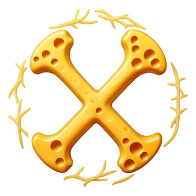 Glowing bone and vitamin K2 symbol with ethereal shredded cheese floating around them in a circular pattern. The cheese emits a soft golden light that flows toward the K2 and bone, creating a magical halo effect of bone-strengthening energy. sticker