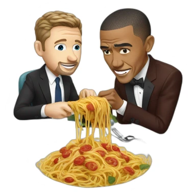 Justin Timberlake eating spaghetti with Barack Obama sticker