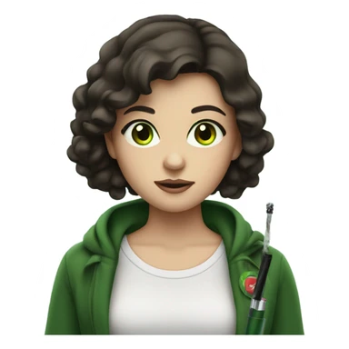 girl with dark brown hair and green eyes with electric cigarette  sticker