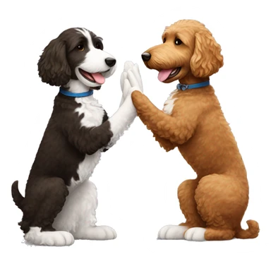 brown goldendoodle dog and black/white dog giving each other a high five sticker