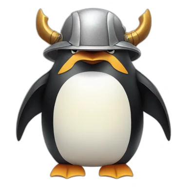 penguin with face wearing samurai helmet with big horns sticker