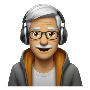 Grey hair man listeini g to muaic sticker