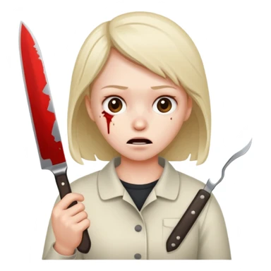 Insane scared injured person with a knife sticker