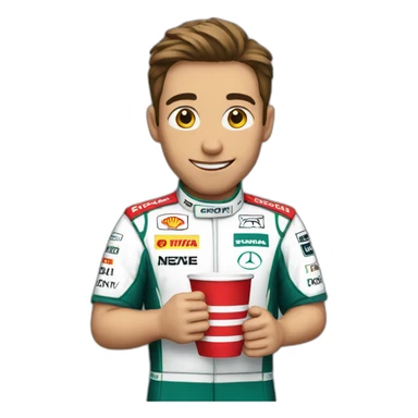 F1 driver holding a cup sticker