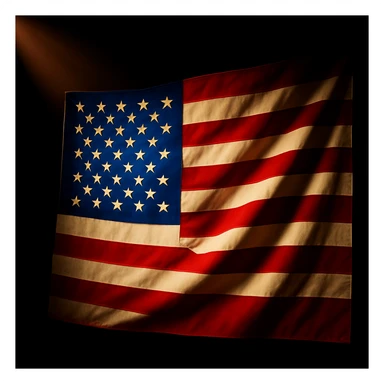 Make the image lighter and more colorful while preserving the dramatic lighting, dark background, and overall composition with the USA flag. Maintain the style and mood of the original image with enhanced brightness and vivid colors. sticker