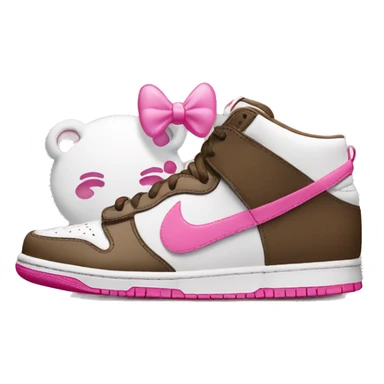Poop emoji with a pink bow on and Nike panda dunks sticker