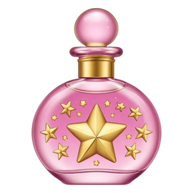 Create small pink perfume and Sol de janeiro inscriptions and small stars sticker