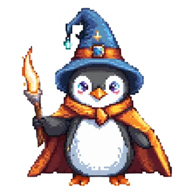 A penguin wearing a wizard hat and robe, casting a spell sticker