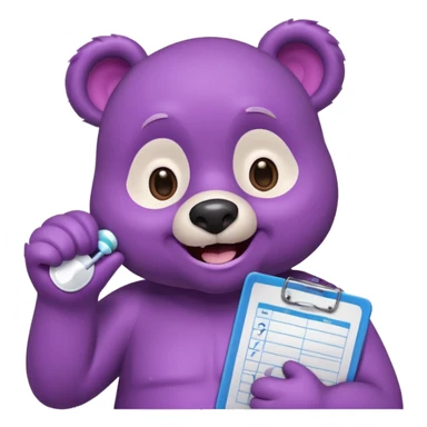 happy purple bear holding a medical chart sticker