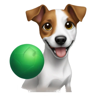 Jack Russell dog with brown eyes holds a green ball in his teeth sticker