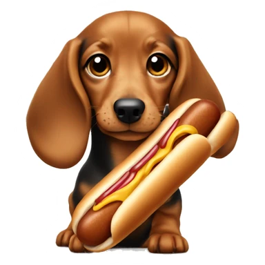 Dachsund puppy with a hot dog sticker