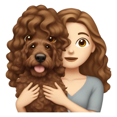 brown hair white girl holding a cockapoo in front of her face  sticker