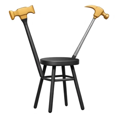 Minimalistic flat vector icon, iOS style, thin black contour on white background. Chair with hammer and paintbrush. No text, no shadows sticker