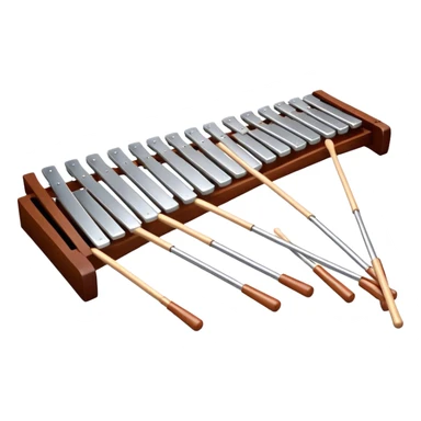Create a detailed and professional emoji representing a Fleet FLT-SX37 long orchestral wooden xylophone. The design should showcase the large wooden bars of the xylophone, arranged in a traditional setup, with soft metallic accents on the mallets. The bars should have a rich wood texture, with polished details to reflect the quality of the instrument. The mallets should be held above the bars, with the heads clearly visible. Use warm, rich wood tones like mahogany and light brown, with silver or metallic accents for the mallets. Add subtle musical notes floating above the xylophone to emphasize its melodic sound. The background should be transparent. sticker
