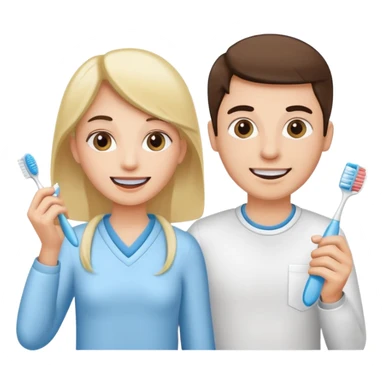 two young adults, a woman and a man, holding a toothbrush and dental floss, on their way to the dentist sticker