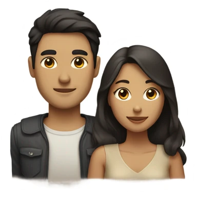A couple man and woman Both have dark hair, with in the middle of them. A Husky. Golden beige sticker
