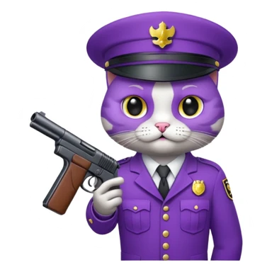 Un chat violet avec un pistolet sticker