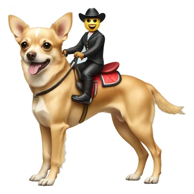 chihuahua riding on top of a golden retriever like a horse jockey  sticker