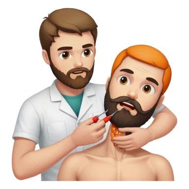 bearded man performing lobotomy on young guy sticker