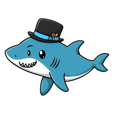 cartoonish sticker of a shark with a top hat sticker
