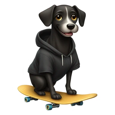Dog wearing a black hoodie riding a skateboard with his hands in the pockets while having a grin on his face  sticker