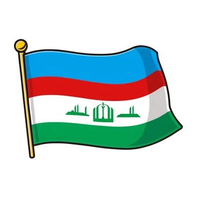 Iraqi Turkmen flag - a sky blue rectangular flag with a white crescent moon and star in the center. There is one straight white horizontal line across the top of the moon and another straight white horizontal line below the moon. sticker