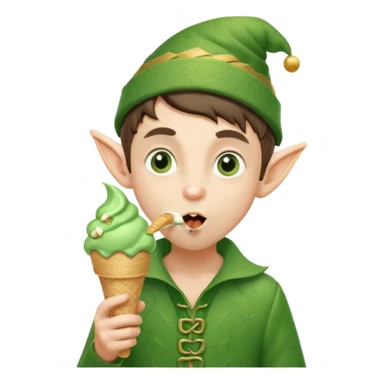 
A young elf boy in leafy clothes licking a triple-scoop ice cream with wide eyes.
baby elf with strawberry ice cream




 sticker
