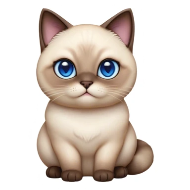 Cinematic Cute Chubby Siamese Cat Portrait Emoji, Round and plump body, soft cream-colored fur with rich dark points on the ears, face, paws, and tail, big, sparkling sapphire-blue eyes, Simplified yet irresistibly adorable features, highly detailed, glowing with a warm, cozy glow, high shine, curious yet calm, stylized with a touch of whimsy, bright and endearing, soft glowing outline, capturing the essence of a mischievous yet lazy and loveable kitty, so cuddly it feels like it could waddle right out of the screen for a snuggle! sticker