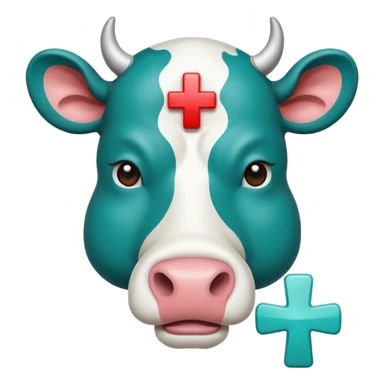 Emoji-style icon of a cow and buffalo with a medical cross and warning pulse or health indicator, showing disease detection. Simple emoji design, teal and white theme, no text, transparent background. sticker