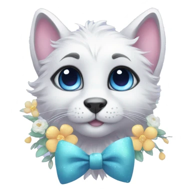 Anthro Cute Cool Pastel Kawaii gorgeous sparkly ethereal fantasy animal creature with blue eyes furry sona with flowers and bow tie beautiful aesthetic sticker