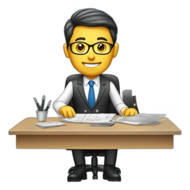 Accountant with official suite set in office with big table sticker