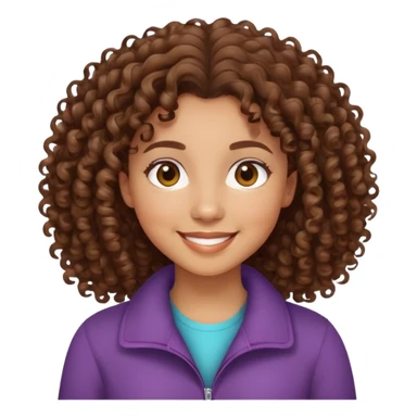 mixed-race girl with curly brown hair, smiling face sticker